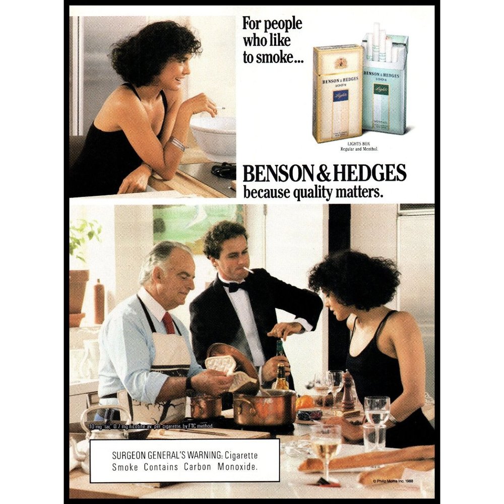 1988 Benson & Hedges Cigarettes Vintage Print Ad Black Tie Dinner Formal Art